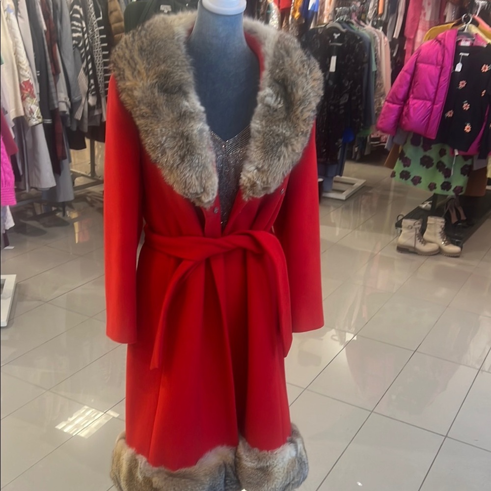 Red Coat with Fur Trim lorendale